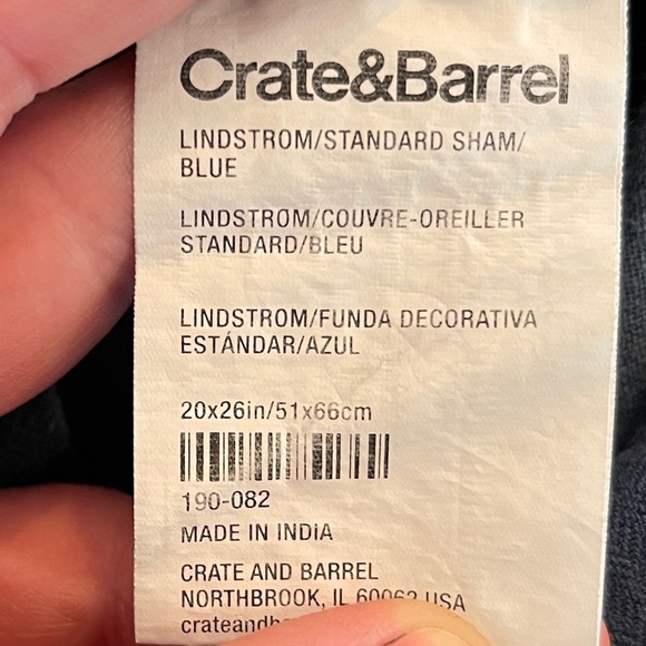 Crate & Barrel Lindstrom Cotton Blue Standard Pillow Sham - Picture 8 of 10